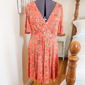 ~*Torrid Studio Knit Orange Floral Flutter Sleeve Skater Dress - Size 2*~
